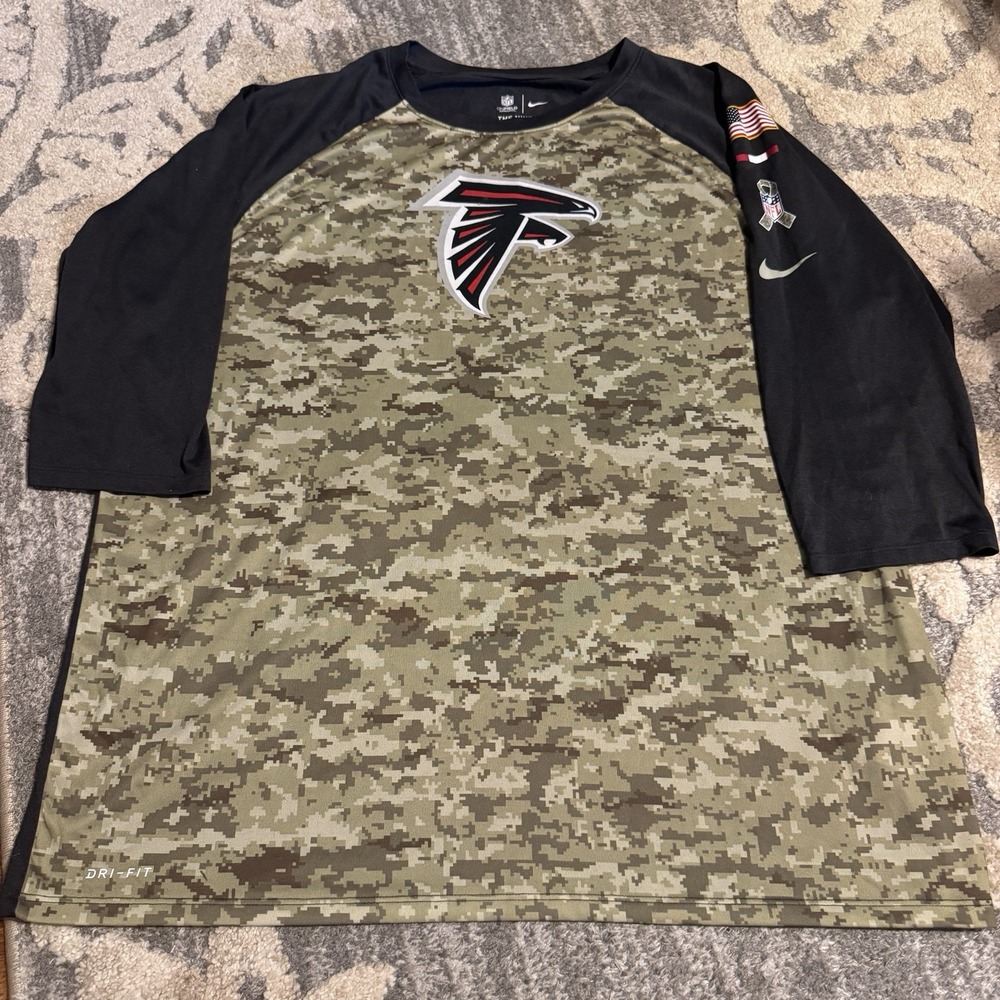Atlanta Falcons NFL Salute Troops Camo Dri-Fit 3/4 Sleeve Shirt Athletic Cut XXL - Picture 2 of 6